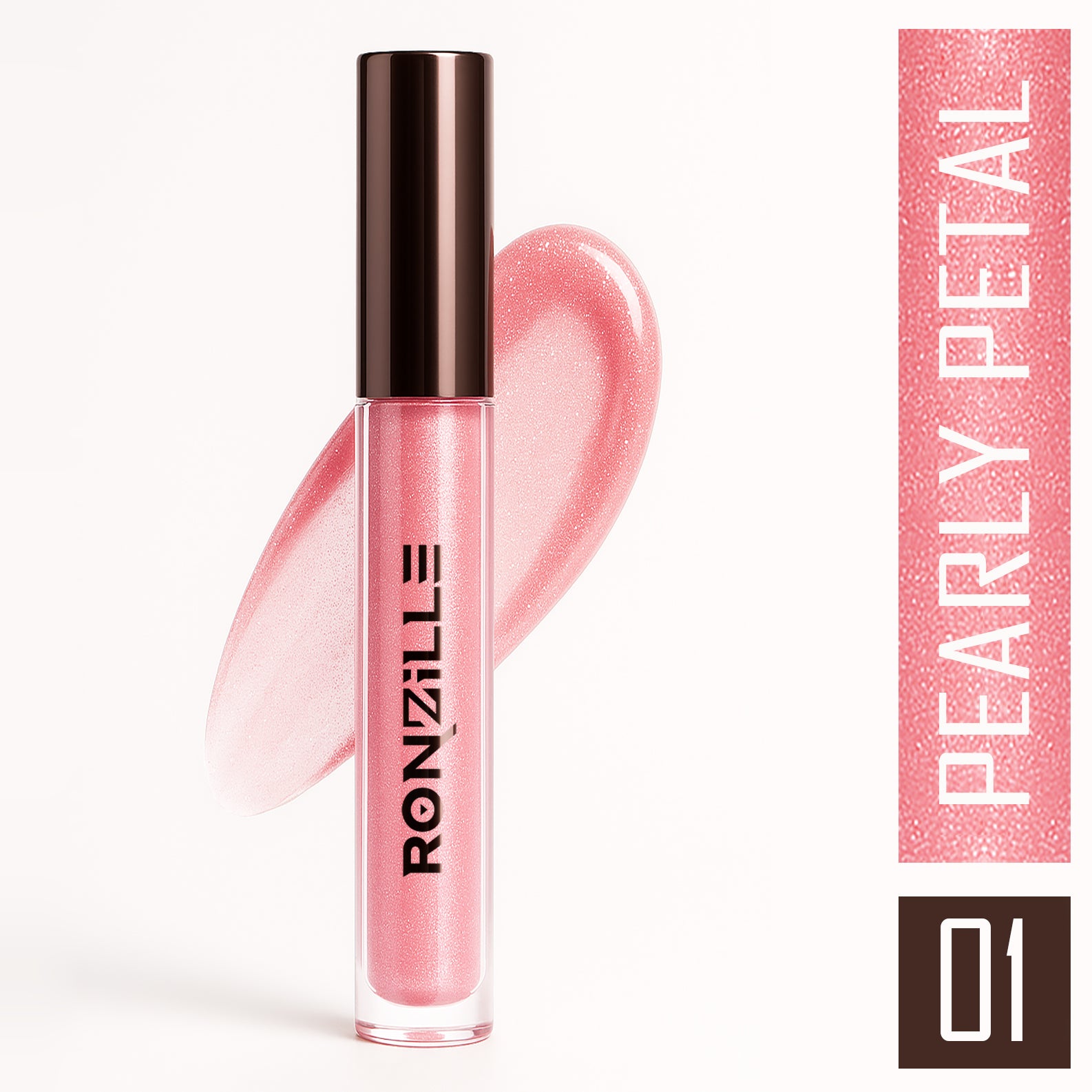 Ronzille-Lip Gloss | High-Glossy Shine | Enriched with Vitamin E | Lightweight | Non Sticky | Hydrating Formula | Pearly Petal - 6ml