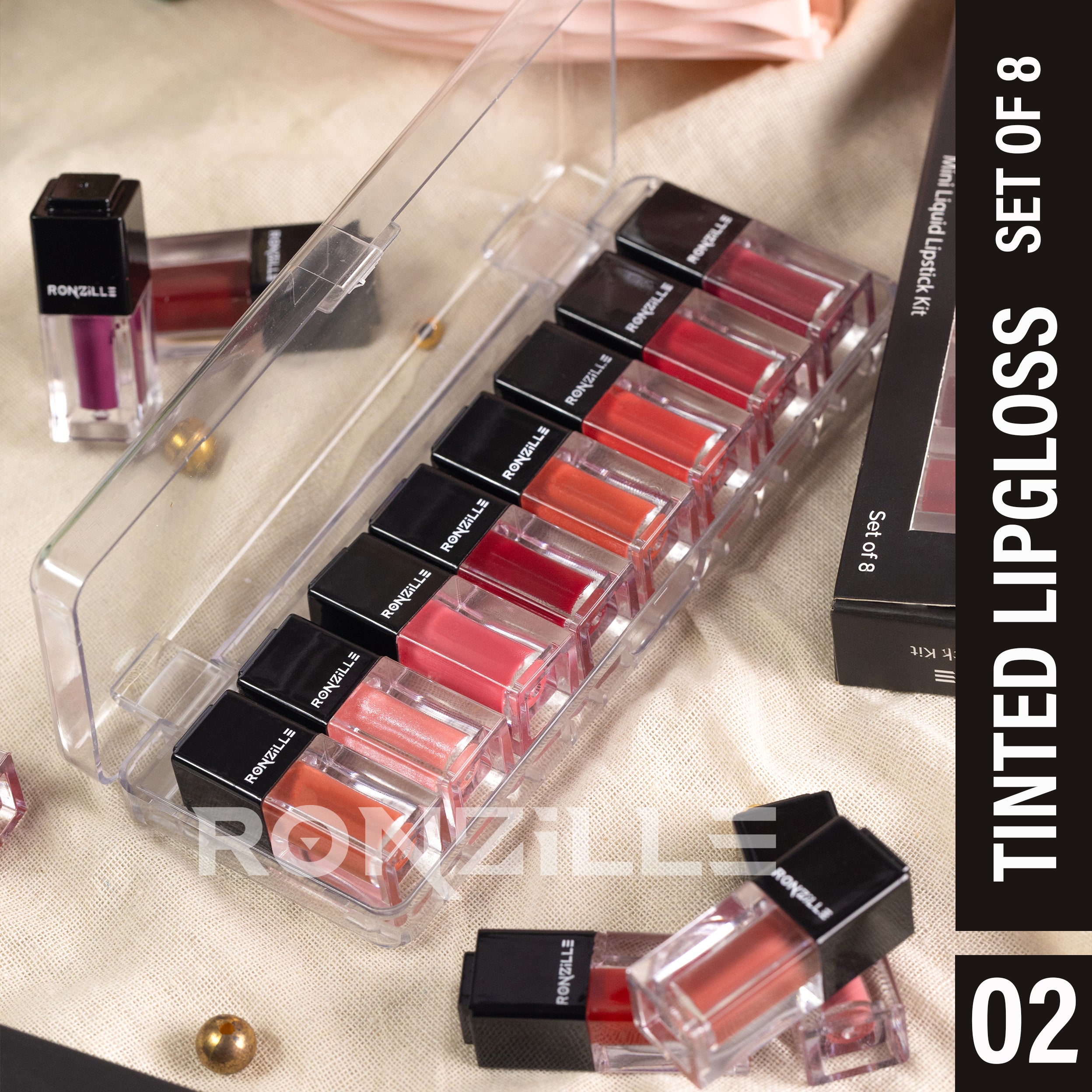 Ronzille Tinted Lip Gloss Non Sticky & Non Drying Formula, Long Lasting Moisturizing-Set of 8