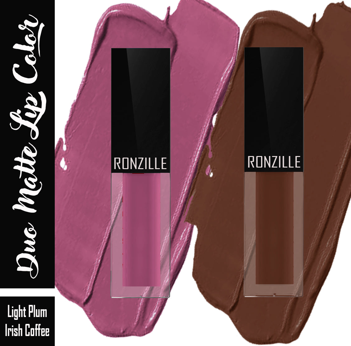 Ronzille Duo Matte Lip Color Non Transfer & Waterproof (Light Plum, Irish Coffee, 2.5 ml)