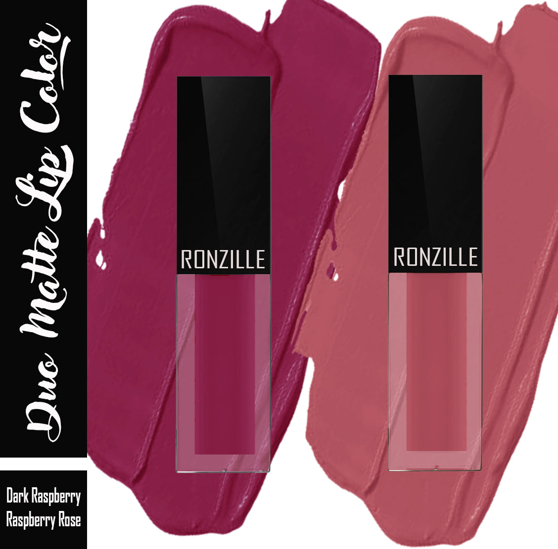 Ronzille Duo Matte Lip Color Non Transfer & Waterproof (Dark Raspberry, Raspberry Rose, 2.5 ml)