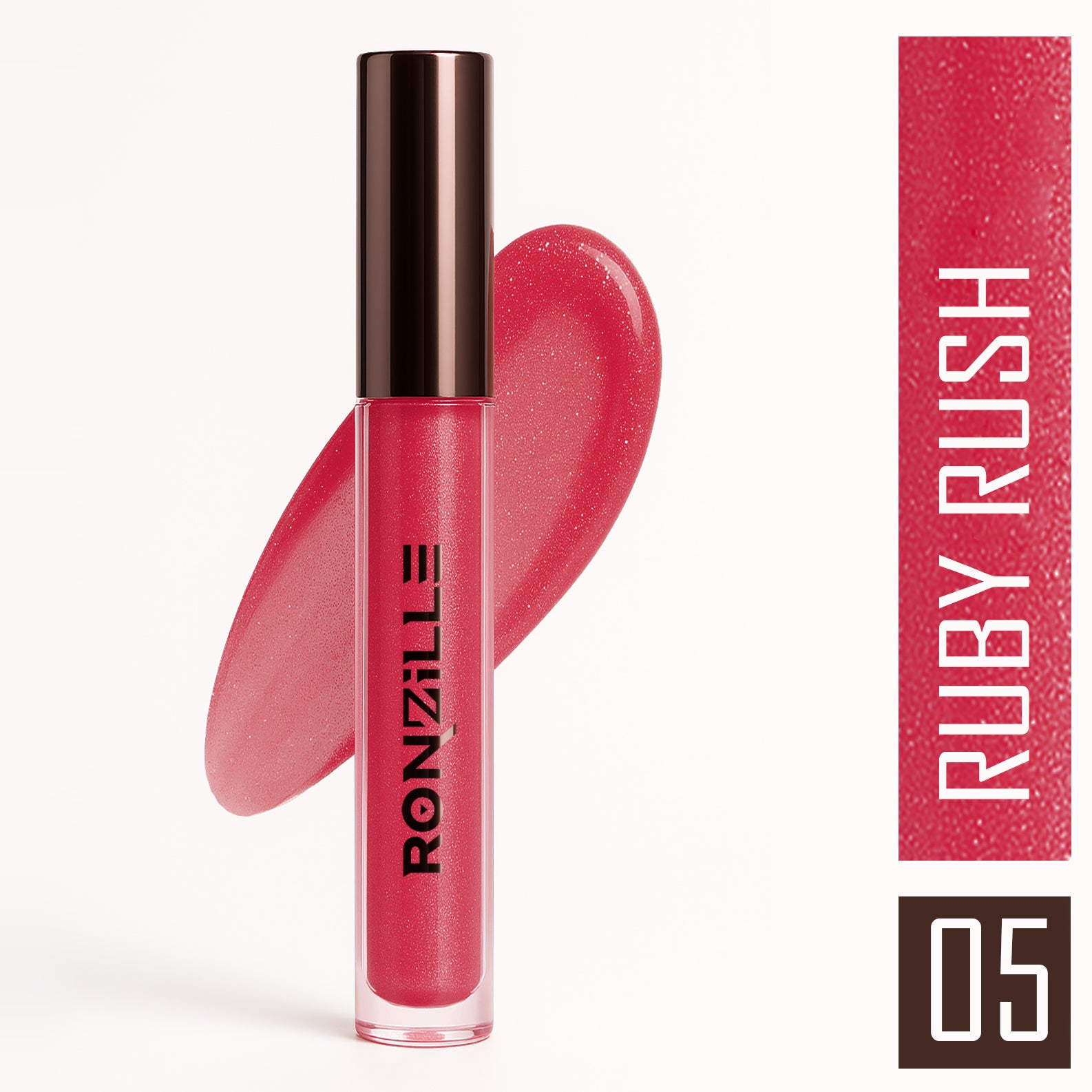 Ronzille-Lip Gloss | High-Glossy Shine | Enriched with Vitamin E | Lightweight | Non Sticky | Hydrating Formula | Ruby Rush- 6ml