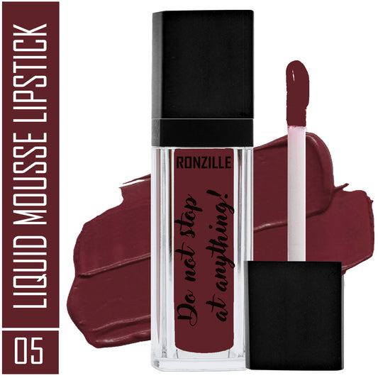 Ronzille Liquid Mousse Lipstick Non Transfer Lasts Up-to 12 hr - ( Shade-05,Wine Touch, 5 g )