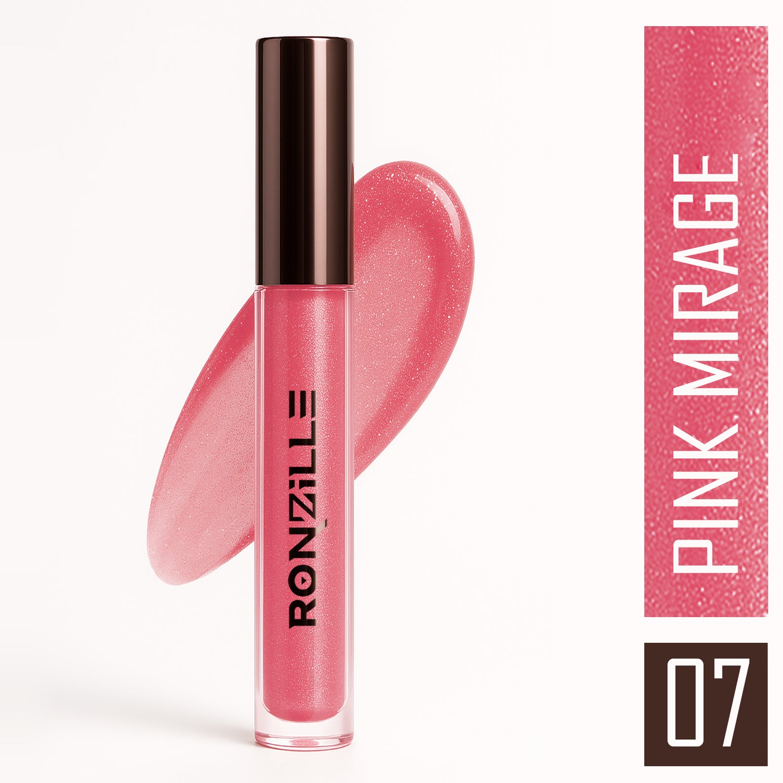 Ronzille-Lip Gloss | High-Glossy Shine | Enriched with Vitamin E | Lightweight | Non Sticky | Hydrating Formula | Pink Mirage - 6ml