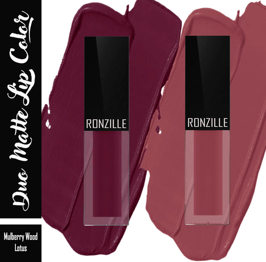 Ronzille Duo Matte Lip Color Non Transfer & Waterproof (Mulberry Wood, Lotus, 2.5 ml)