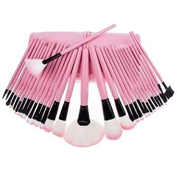 Ronzille Beauty Professional 24-Pcs Makeup Brush Set for Foundation, Face Powder, Blush Blending Brushes, Wooden Handle Cruelty-Free Synthetic Fiber Bristles with Leather Case (Pink)