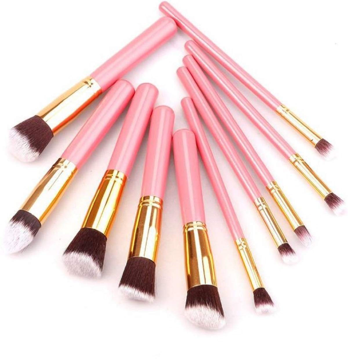 Ronzille Makeup Brushes Set Tool Pro Foundation Blending Blush Eyeliner Face Powder Brush Kit (Pink) set of 10