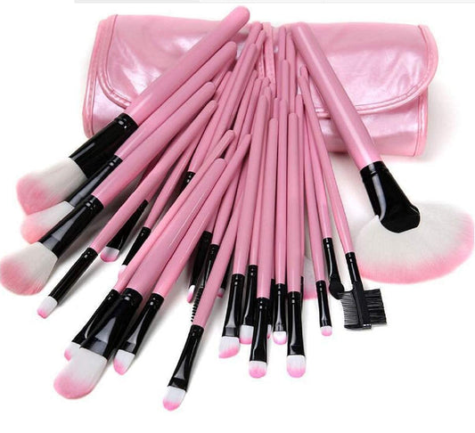 Ronzille Beauty Professional 24-Pcs Makeup Brush Set for Foundation, Face Powder, Blush Blending Brushes, Wooden Handle Cruelty-Free Synthetic Fiber Bristles with Leather Case (Pink)