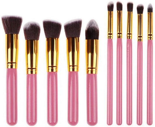 Ronzille Makeup Brushes Set Tool Pro Foundation Blending Blush Eyeliner Face Powder Brush Kit (Pink) set of 10