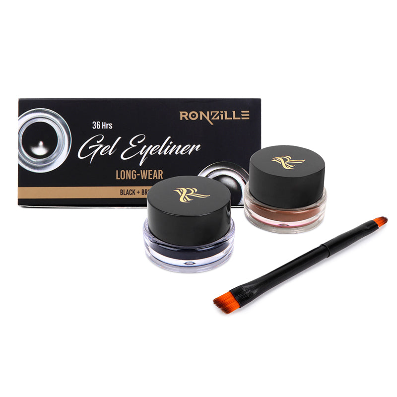 "Ronzille 36Hr WaterProof & Smudge Proof Long Wear Gel Eyeliner with precision Brush (Black,Brown) "