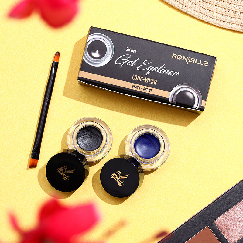 "Ronzille 36Hr WaterProof & Smudge Proof Long Wear Gel Eyeliner with precision Brush (Black,Blue) "