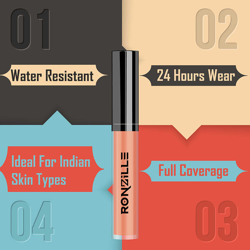 Ronzille HD Finish Full Coverage Liquid Concealer  (Corrector orange, 4 ml) 07