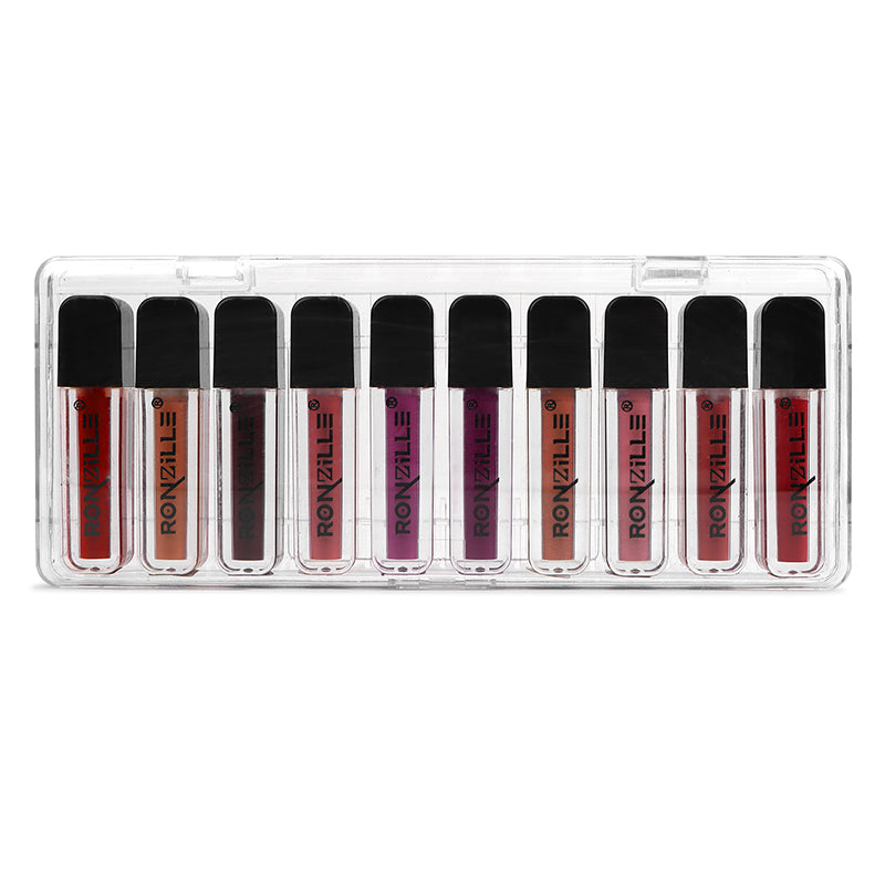 Ronzille Long Lasting Waterproof Non Transfer Mini Liquid Matte Lipstick Kit Set of 10