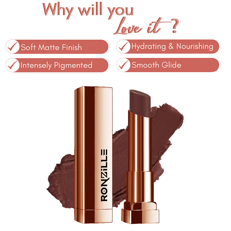 Ronzille Natural Colored Long Stay Matte Lipstick With Intense Colour Payoff Shade -04