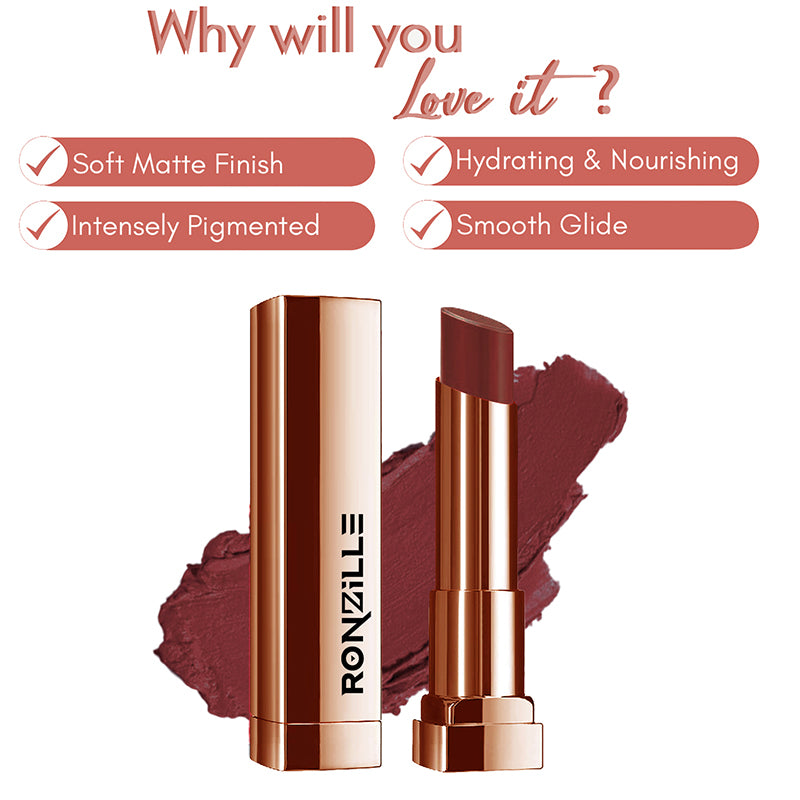 Ronzille Natural Colored Long Stay Matte Lipstick With Intense Colour Payoff Shade -02