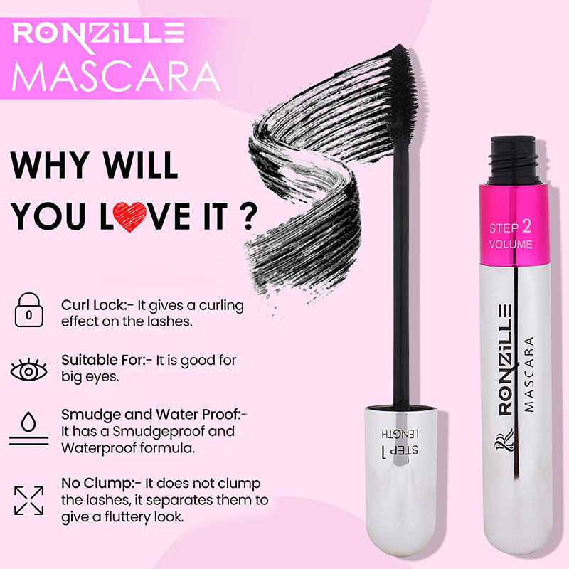 Ronzille Waterproof & Smudgeproof Two in one Mascara - Volumising & Lengthening