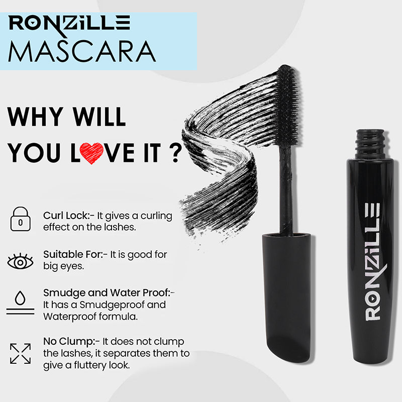 Ronzille Natural Lash waterproof & smudgeproof Black Mascara - Volumising & lengthening,  8 ml