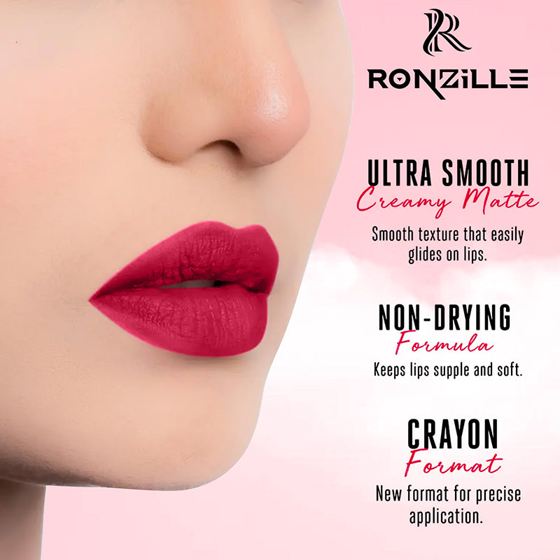 Ronzille Long Stay Matte Lip Crayon - Deep Carmine