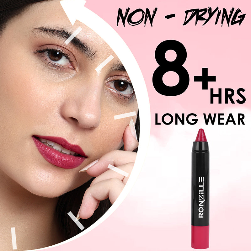 Ronzille Long Stay Matte Lip Crayon - Deep Carmine