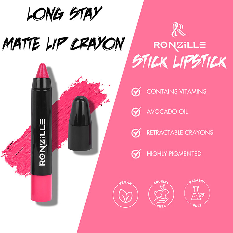Ronzille Long Stay Matte Lip Crayon - Strawberry