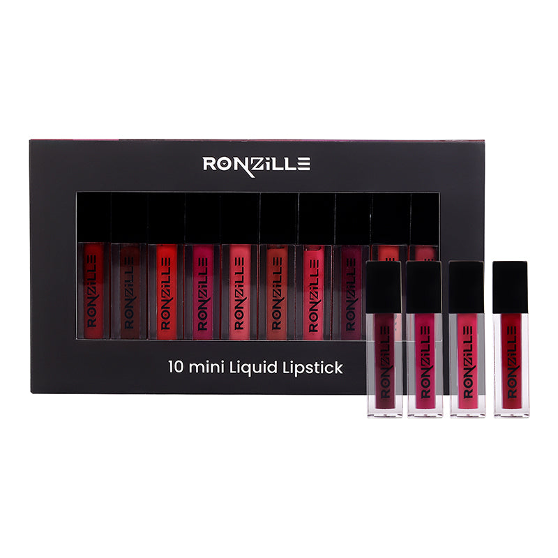 Ronzille Non-transfer Mini liquid lipstick set of 10 with slider box(15ml)