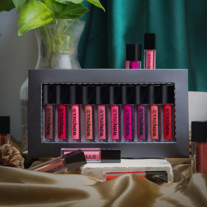 Ronzille Non-transfer Mini liquid lipstick set of 10 with slider box(15ml)