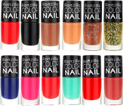 RONZILLE Color Nail Long Lasting Nail Paint Quick Dry Pack of 12 (Combo A) Multicolor