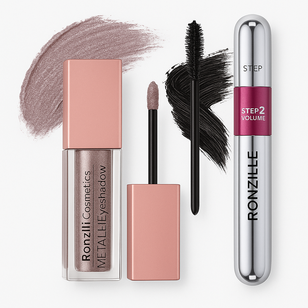 Ronzille Eye Define Combo Waterproof 2in1 Mascara + Metallic Liquid Eye Shadow Non-Transfer Smoky Storm