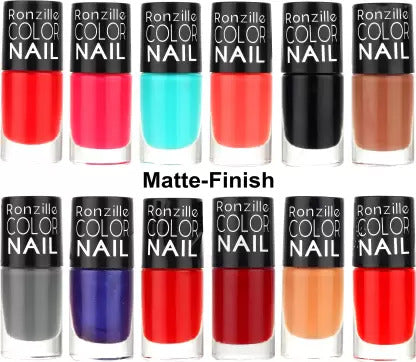 RONZILLE Color Nail Long Lasting Nail Paint Quick Dry Pack of 12 (Combo D) Multicolor