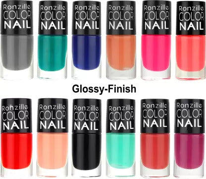 RONZILLE Color Nail Long Lasting Nail Paint Quick Dry Pack of 12 (Combo E) Multicolor