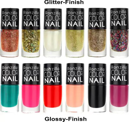 RONZILLE Color Nail Long Lasting Nail Paint Quick Dry Pack of 12 (Combo G) Multicolor