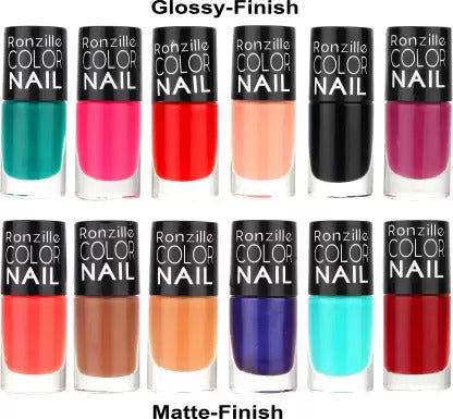 RONZILLE Color Nail Long Lasting Nail Paint Quick Dry Pack of 12 (Combo H) Multicolor