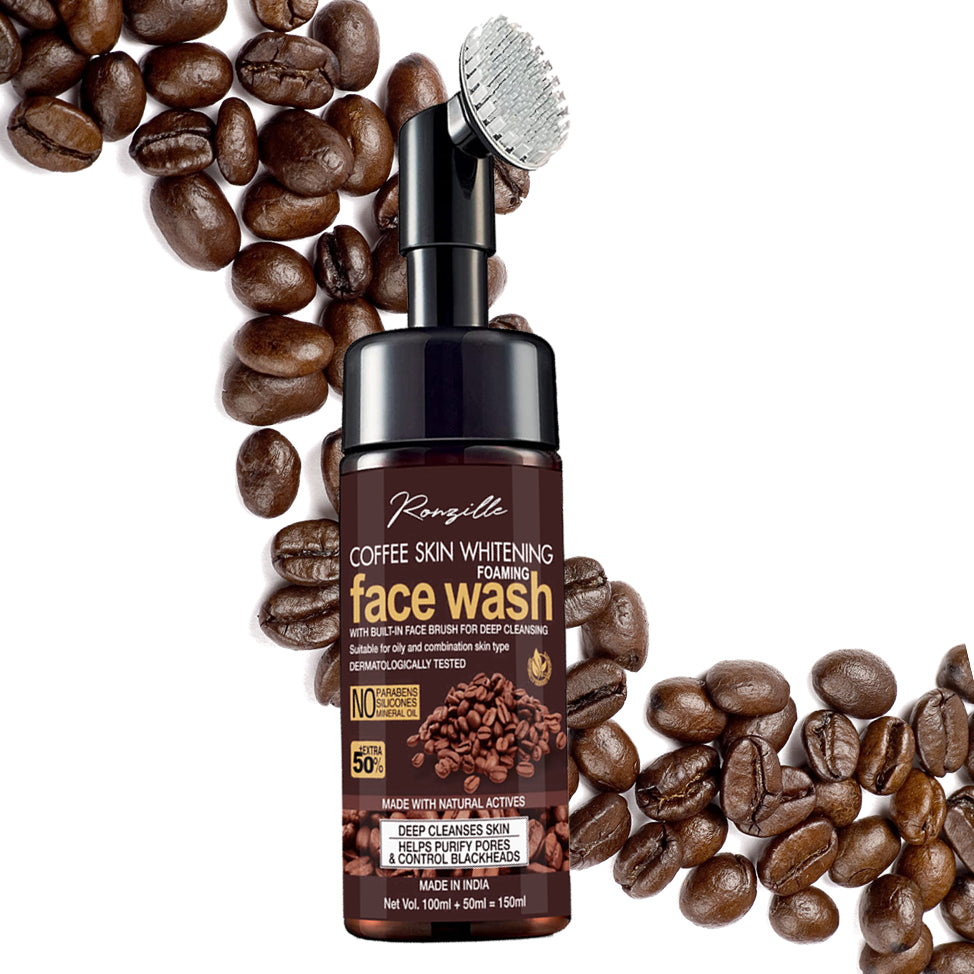Ronzille Coffee Skin Whitening Foaming Wash With Built -In Face Brush For Deep Cleansing Men & Women All Skin Types Face Wash-150 ml