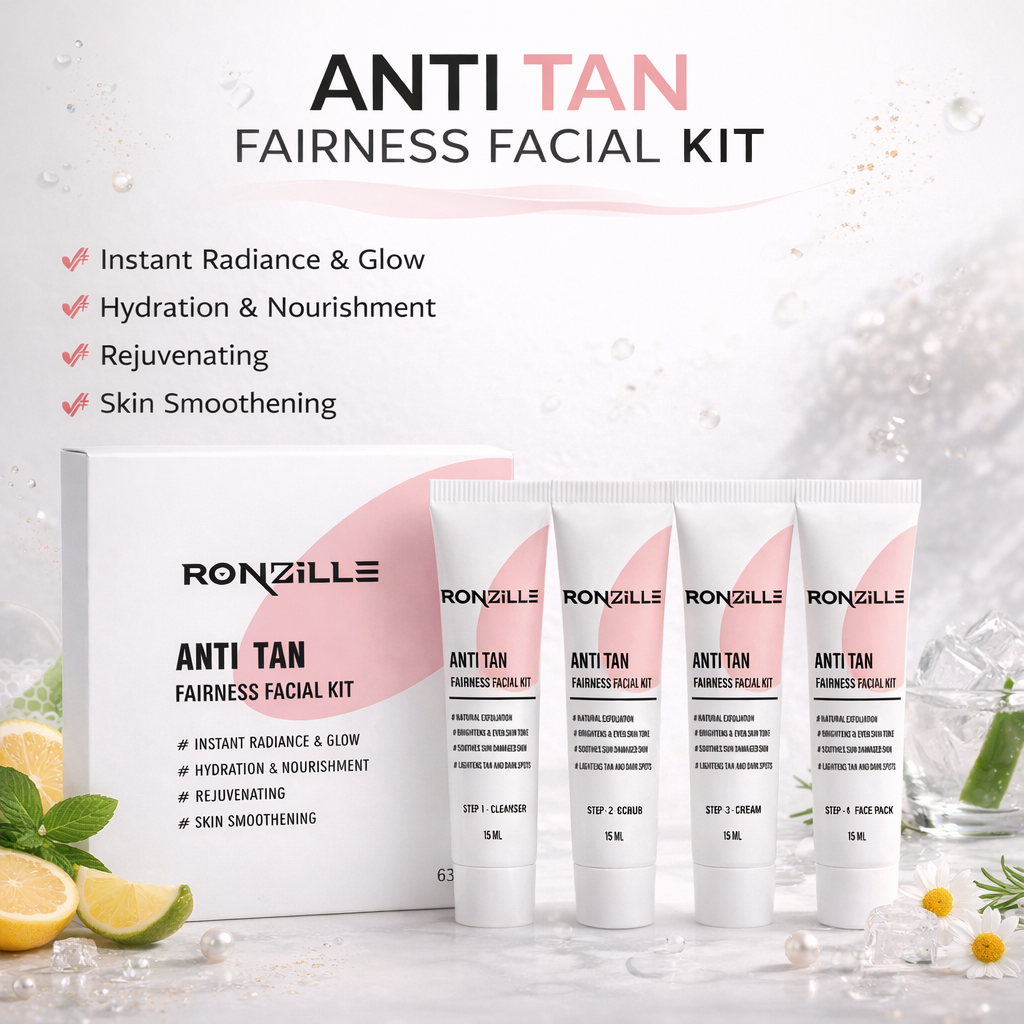 Ronzille Anti-Tan Fairness Facial Kit,Instant Radiance & Glow, Hydration & Nourishment, Rejuvenating,Skin Smoothening Facial Kit for Women & Men-60ml