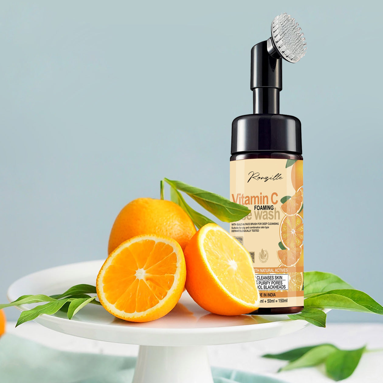 Ronzille  Vitamin-C Foaming Wash With Built -In Face Brush For Deep Cleansing Men & Women All Skin Types Face Wash-150 ml