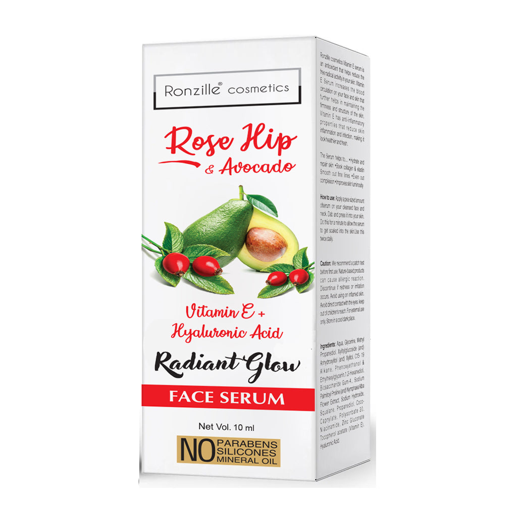 Ronzille Rose hip and Avocado Face serum With Vitamin-E and Hyaluronic Acid Spotless skin,Sun Protection  (10 ml)