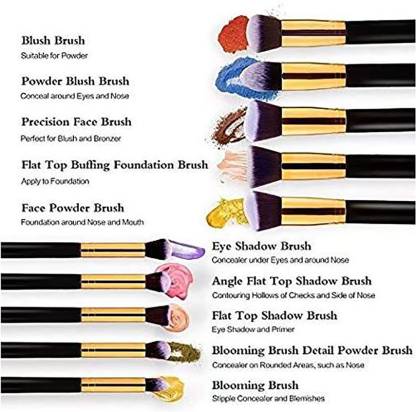 Ronzille Makeup Brushes Set Tool Pro Foundation Blending Blush Eyeliner Face Powder Brush Kit (Black) set of 10