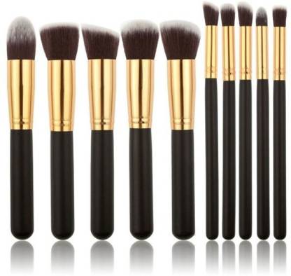 Ronzille Makeup Brushes Set Tool Pro Foundation Blending Blush Eyeliner Face Powder Brush Kit (Black) set of 10