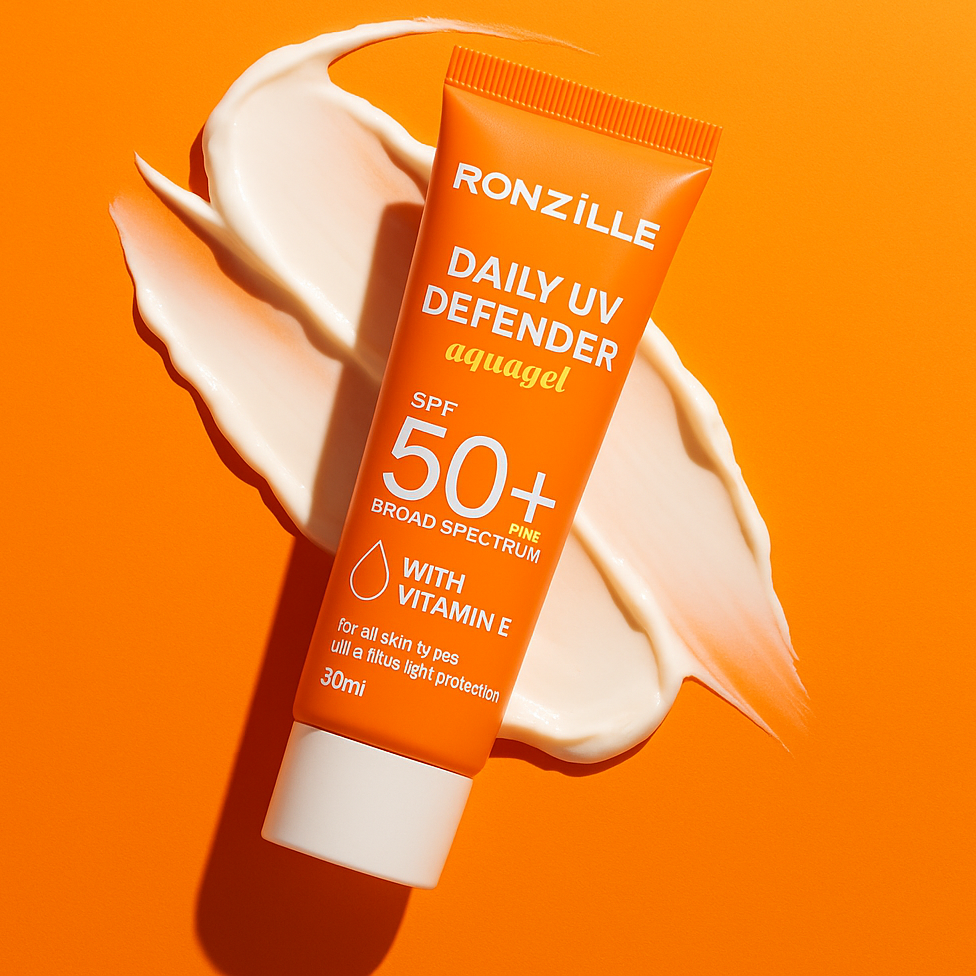 Ronzille Sunscreen - SPF 50 PA+++ Creme Gel Sun Daily UV Defender aquagel & Bright, With Vitamin-E 30 ml