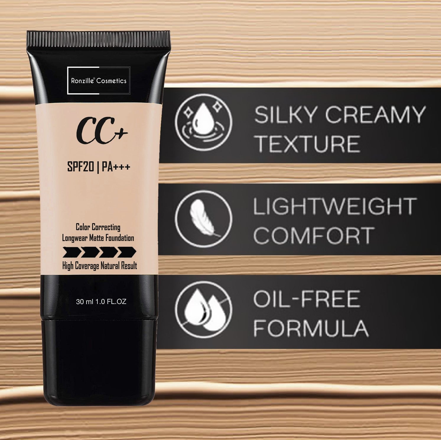 Ronzille CC+ Creme Matte Foundation Light Shade & (SPF 20/PA+++) Foundation-(shade 02, 30 ml)