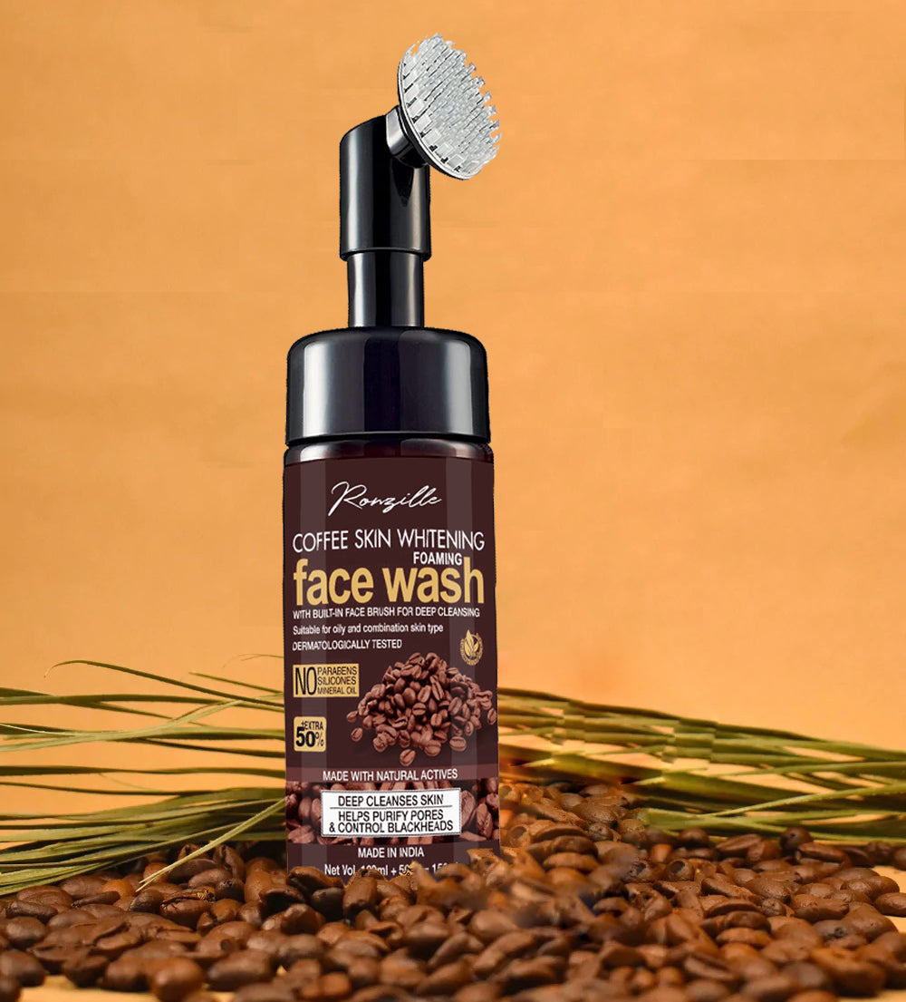Ronzille Coffee Skin Whitening Foaming Wash With Built -In Face Brush For Deep Cleansing Men & Women All Skin Types Face Wash-150 ml