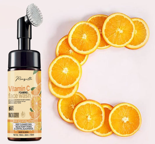 Ronzille  Vitamin-C Foaming Wash With Built -In Face Brush For Deep Cleansing Men & Women All Skin Types Face Wash-150 ml